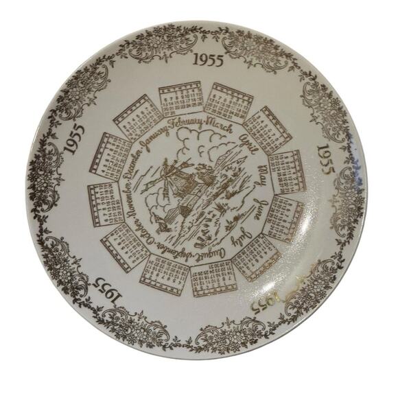 1955 Calendar Plate Floral Designs Windmill Dish Birth Year Dutch Celebration - Picture 4 of 8